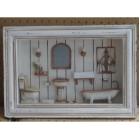 Bathroom Shadow Box Clawfoot Tub White Distressed Wood Frame 17 x 12 Wall Art   283077940214